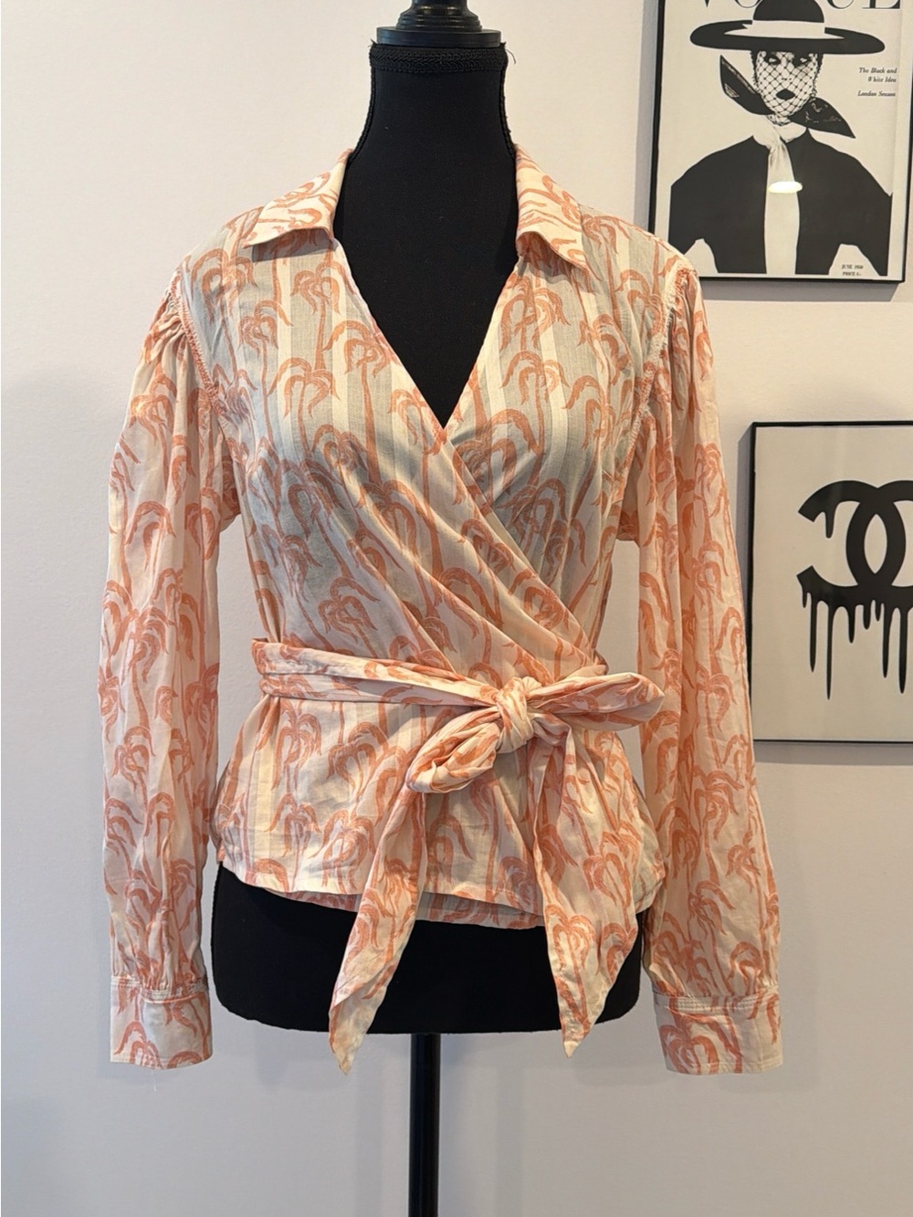 Scotch & Soda Maison Printed Wrap Blouse Top S Ivory Peach